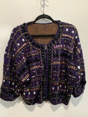 Diane Von Furstenberg DVB Joseb beaded plaid zip jacket no suze tag M/L